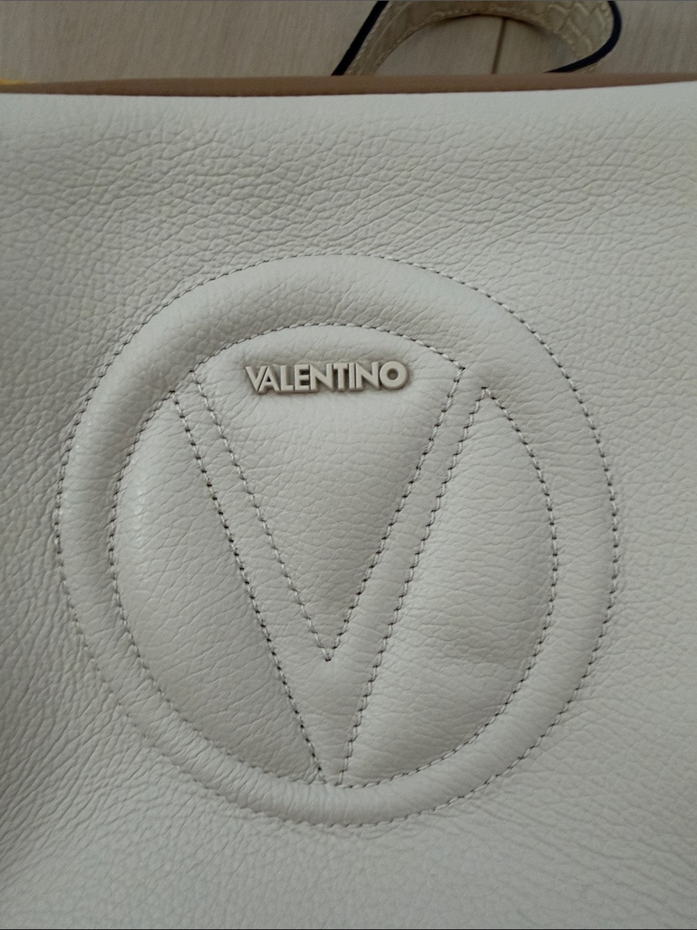 Valentino Cream and Brown Leather Crossbody with Embossed V Logo - Picture 4 of 16